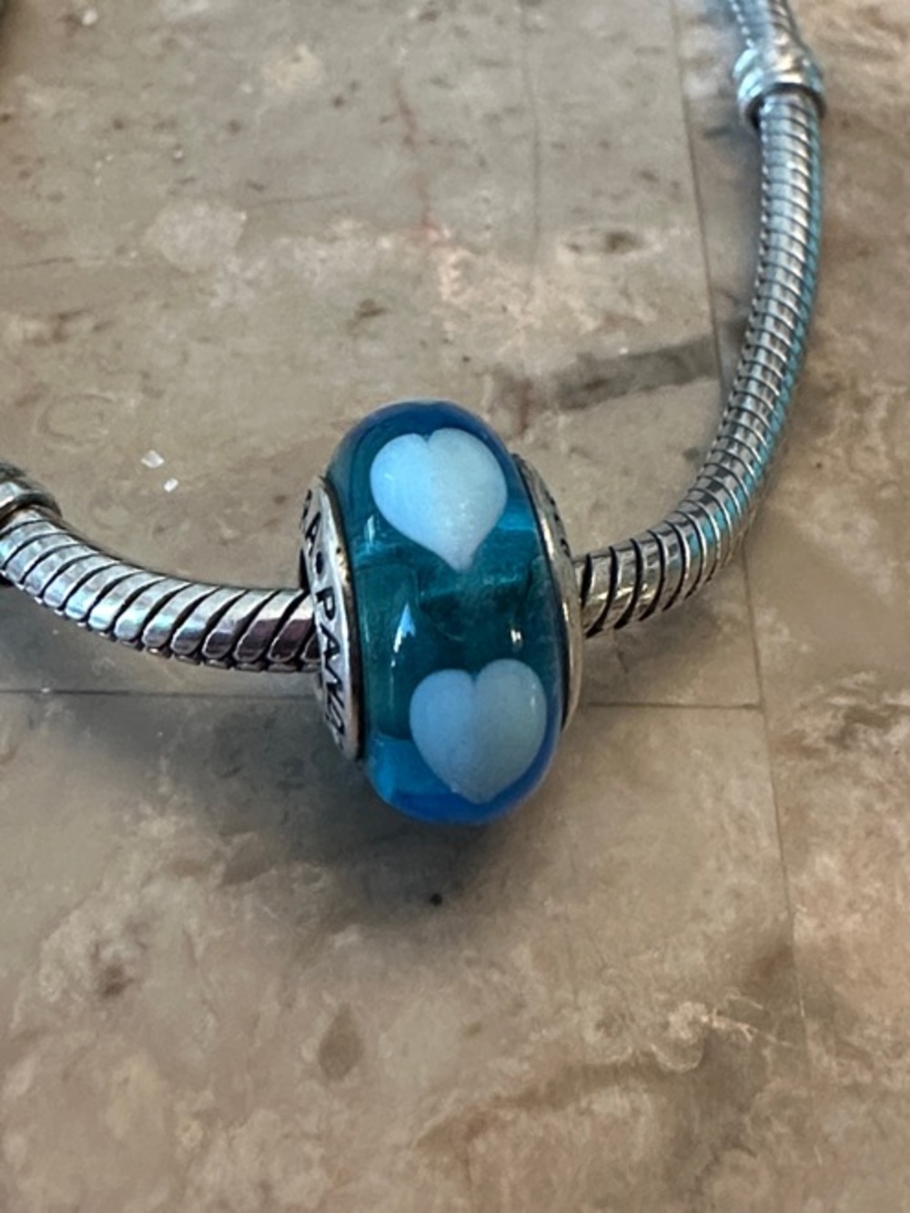 Pandora Blue Love Hearts Murano Glass Charm (Model #790657)